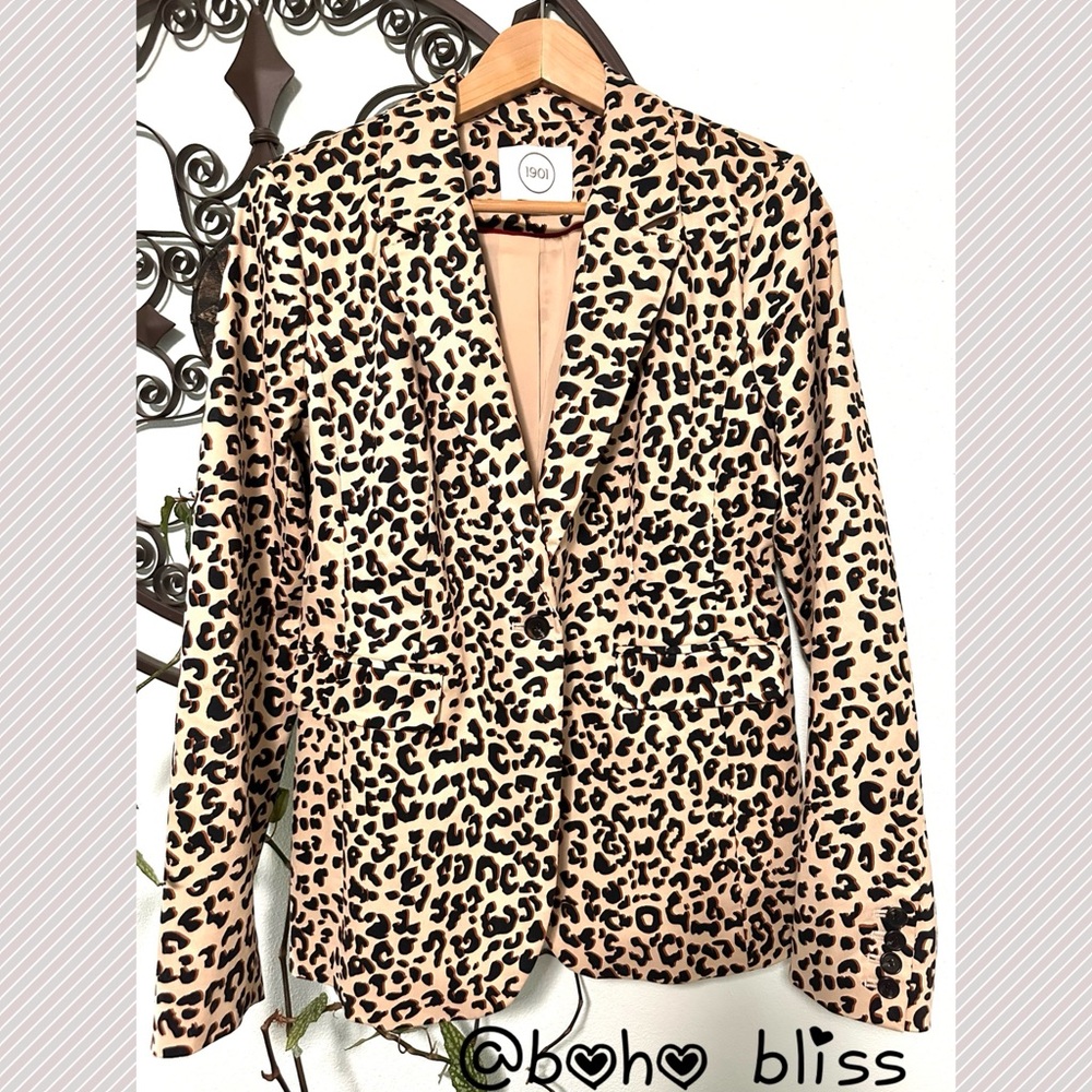 1901 Leopard Print One Button Blazer Jacket NEW - Picture 2 of 9